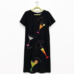 Richard Black Cocktail Print Midi Dress Martini Mimosa Margarita Sz M